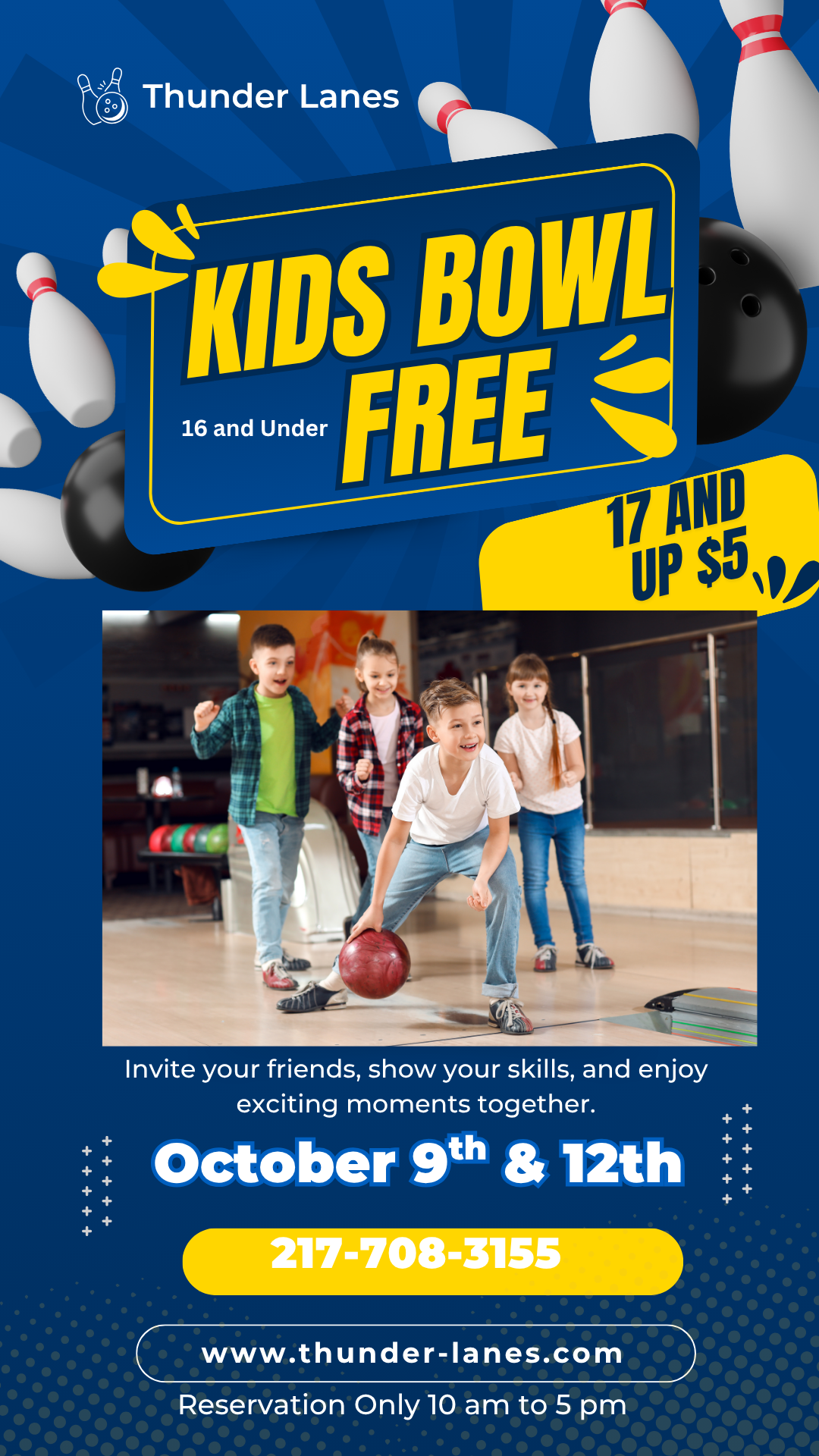 Thunder Lanes Kids Bowl Free promotion flyer